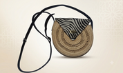 Round Bag of raffia Zebra