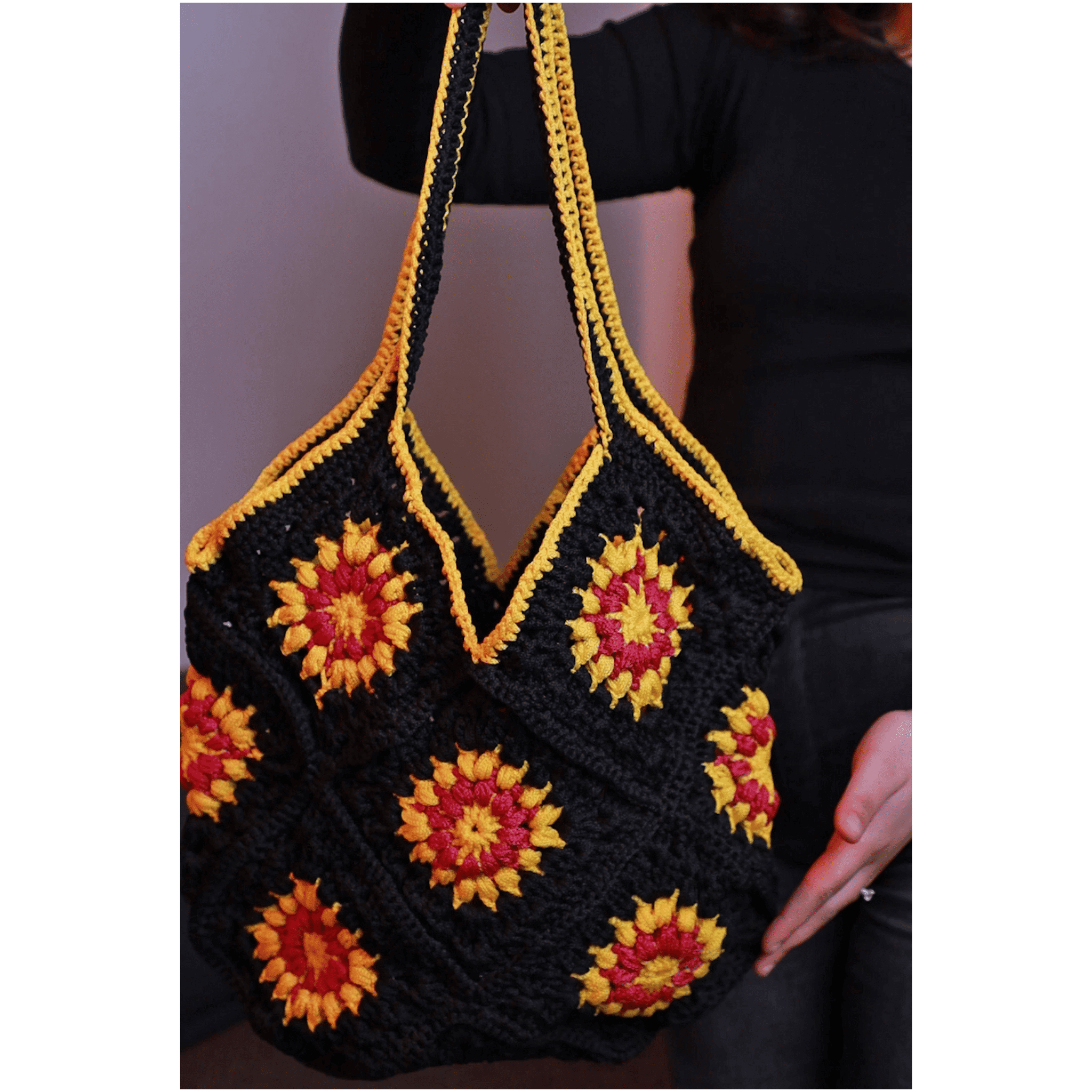 Granny Crocheted Tote Bag_suede tote bag