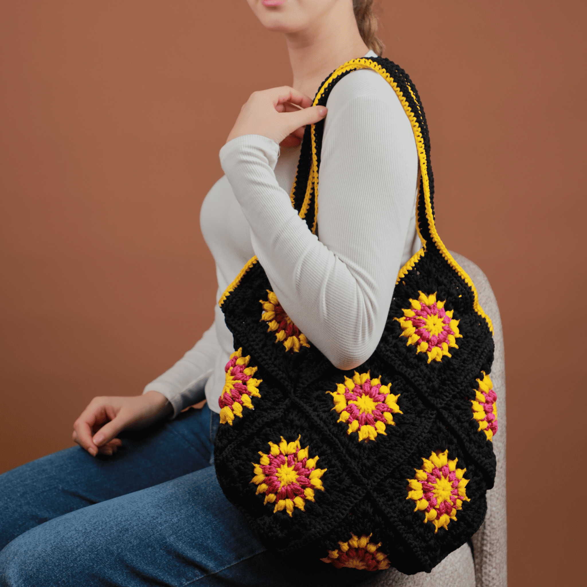 Granny Crocheted Tote Bag_suede tote bag